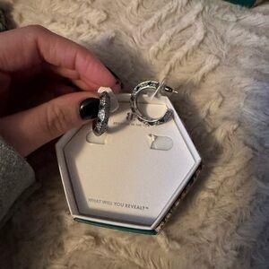 Silver and emerald Hoop Earrings